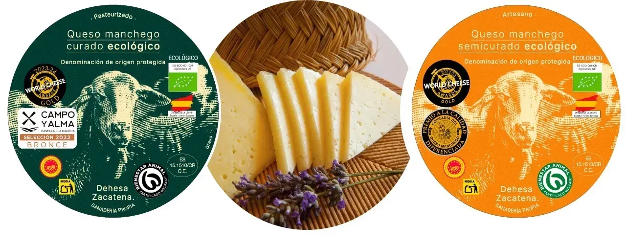 Queso manchego curado, denominación de origen, plato y cuchillo